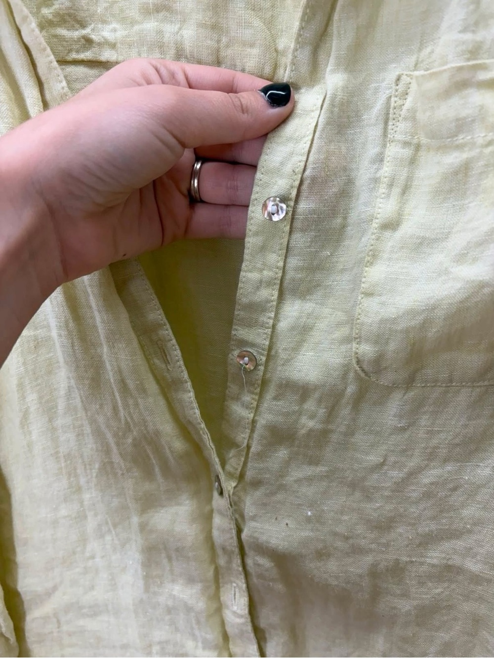 Sigrid Olsen Pale pastel yellow coastal beach Linen Button-Down Shirt - Picture 4 of 9